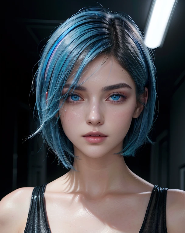 1 girl, short hair with blue highlights, gazing at viewer, blush, blue colored eyes, perfectbody, a close up of a woman in a black and purple outfit, artegerm extremamente detalhado, artegerm style, black hair wizard, how to artegerme, artegerm style, artegerm trend, artegerm. high détail, detailed artegerm, artegerm style, Ilya Kuvshinov e Artegerm, short hair, streaked hair, blue hair, hair behind ear, hair over one eye, Hyperrealism, cinematic lighting, panorama