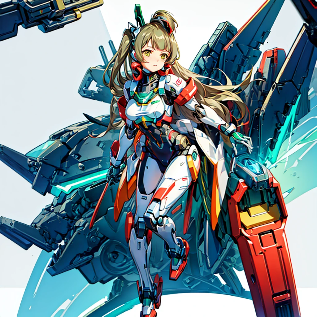 masterpiece, high quality, Cyborgization、Destroyed gynoid cyborg body、The face is of Minami Kotori.、Girl-type mechanical body、Mecha Cyborg Girl、Single, frontal composition、Single image、from front, full body、Mechabare、The body is destroyed, exposing the precision machinery、Barcode on thigh、Inside the Institute、The repair being carried out