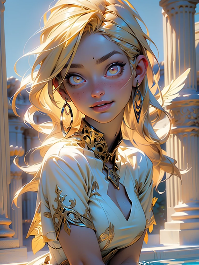 angel,1 girl,((extremely cute and beautiful hair blondeed angel)),((((long hair blonde:1.35,colored inner hair,ear breathing)))),(((yellow_eyeballs:1.3))),intricate eyeballs,beautiful detailed eyeballs,symmetrical eyeballs,((((shining skin:1.5,skin tanned,shining skin:1.5,skin tanned,shining skin,very shining skin,shinny body)))),(spider lower abdomen,inflated legs,thick-thighs,body detailed,(face detailed)), cute,slutty,seducer,Erotic,(nsfw), handsome young Woman, asas de angel, areola, (female, Woman), long hair,shining armor, knightgirl, glowing eyeballs, hair blonde, 1920s plunging neckline dress,(lewd and seducer image:1.2),(olhar gelado nos eyeballs), (She has a mischievous smile on her face), ((Large wings with feathers behind the wings folded at the shoulders)), Glass earrings in the ear, (Around the neck, a necklace with exquisite workmanship),(((intricate outfit,intricate clothes,embroidered clothing,ornate outfit))), (dynamic pose:1.0),embarrased,(centred,scale to fit dimensions,rule of thirds), ((beautiful bathroom made of Greek marble and pillars, beautiful clear water in the pool)),scenario:1.25,((intricate scenario)),((greek temple background)), (Bright Greek ornaments),high resolution,sharp focus,(ultra detaild,extremely detaild),(photorealistic art:1.37),(extremely detaild CG unity 8k wallpaper),(((swirly vibrant colors,vibrant theme))),(intricate),(work of art),(best qualityer),artistic photography,(photograph taken by sldr),(intricate background),perfect rendered face,perfect face details,lifelike face,photo realist,((intricate detail)),(((真实感))),