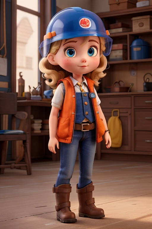 Doll with safety helmet, vest and boots