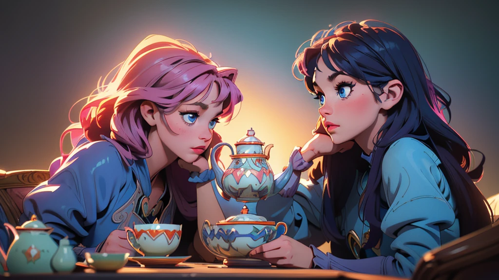 A beautiful girl with detailed blue eyes, long eyelashes, small nose and full pink lips, (best quality,4k,8k,highres,masterpiece:1.2),ultra-detailed,(realistic,photorealistic,photo-realistic:1.37),fantasy portrait,digital painting,alice in wonderland,tea party,surreal,whimsical,colorful,warm lighting,soft focus,dreamy,magical