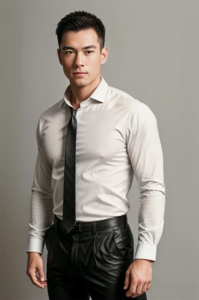 1man,
a 30 y.o muscular male wearing long-sleeve white shirt and tie, wearing leather shoes, full body,
soft lighting,
masterpiece, best quality, 8k uhd, dslr, film grain, Fujifilm XT3 photorealistic painting art by midjourney and greg rutkowski