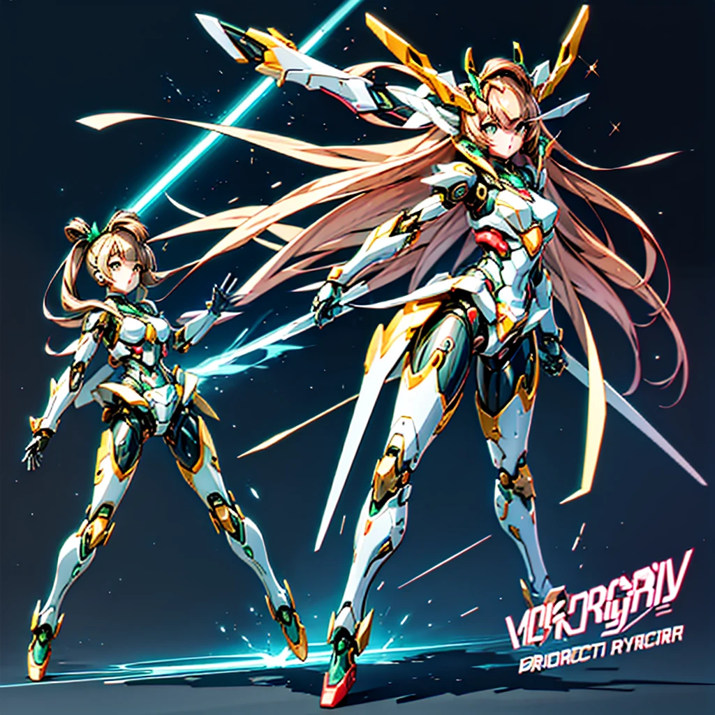 masterpiece, high quality, Cyborgization、Gynoid Cyborg Body、The face is of Minami Kotori.、Girl-type mechanical body、Mecha Cyborg Girl、Single, frontal composition、Single image、from front, full body、The mechanical body is destroyed, exposing the precision machinery.、Arms and legs wide open