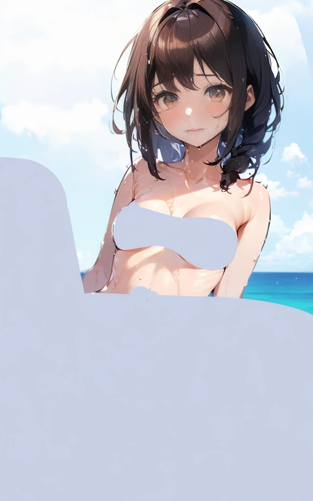 (nsfw:1.3),
(),
(barefoot:1.3),
(brown medium length bangs),
(brown hair),
(bob medium length hair),
(middle_length waved hair),
(vertical roll medium length hair),
((Shaggy princess cut medium length tied at the back waved hair),
put your hair up,
Masterpiece, high quality, High resolution, extremely detailed, cute with glowing white skin, eyelashes and cute dark-brown eyes, Jewelry Accessories Anime, gorgeous background-centered composition,
(Best quality, 32k, photos of cute Japanese women),
(Raw photo: 1.2),
(Background summer Ocean shade of rocky place),
(There are several men around:1.2),
1girl and 2boy or 3boy,
detailed face and breasyears olsts:1.1),
(Iner),
(Crying face:1.2),
(Watery eye:1.2),
(close your eyes),
(Her pussy is overflowing with love jui(Her body is wet:1.2),
(peek penis camelto pussy public hair),
( dynamic angle),
(Close-up :1.4),
(from front:2.0),