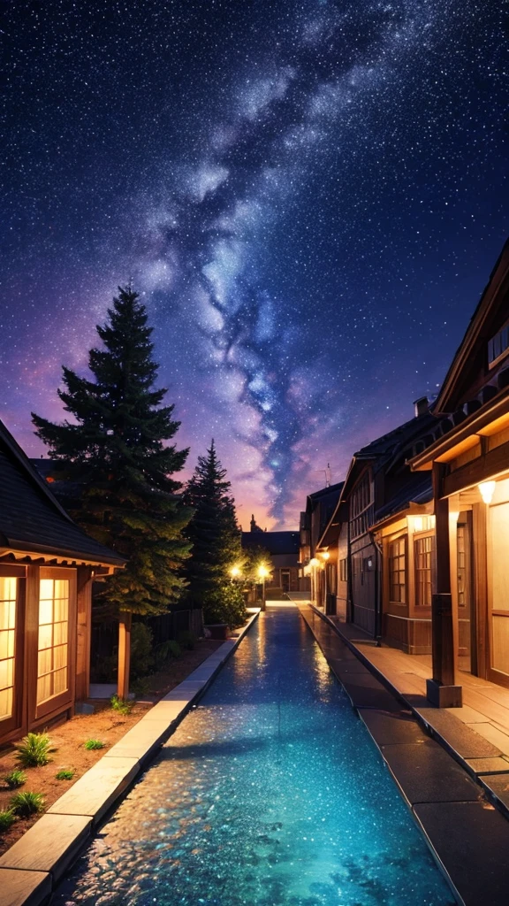 Fantastic starry sky colorful walkway