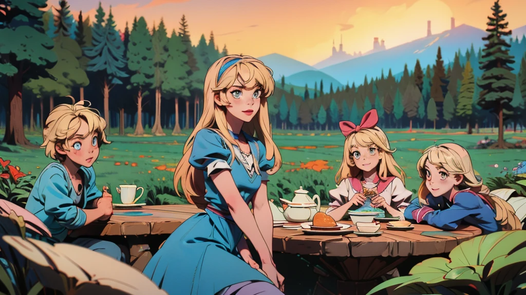 Make a thumbnail for YouTube of a video about Alice in Wonderland, make Alice blonde