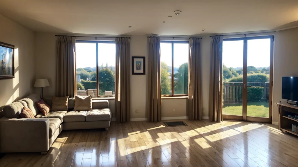 general shot of a large window from which you can see a giant penis which is entering a living room through the window, in the distance you can see many giant penis emerging from the ground