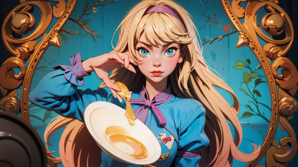 Make a thumbnail for YouTube of a video about Alice in Wonderland, make Alice blonde