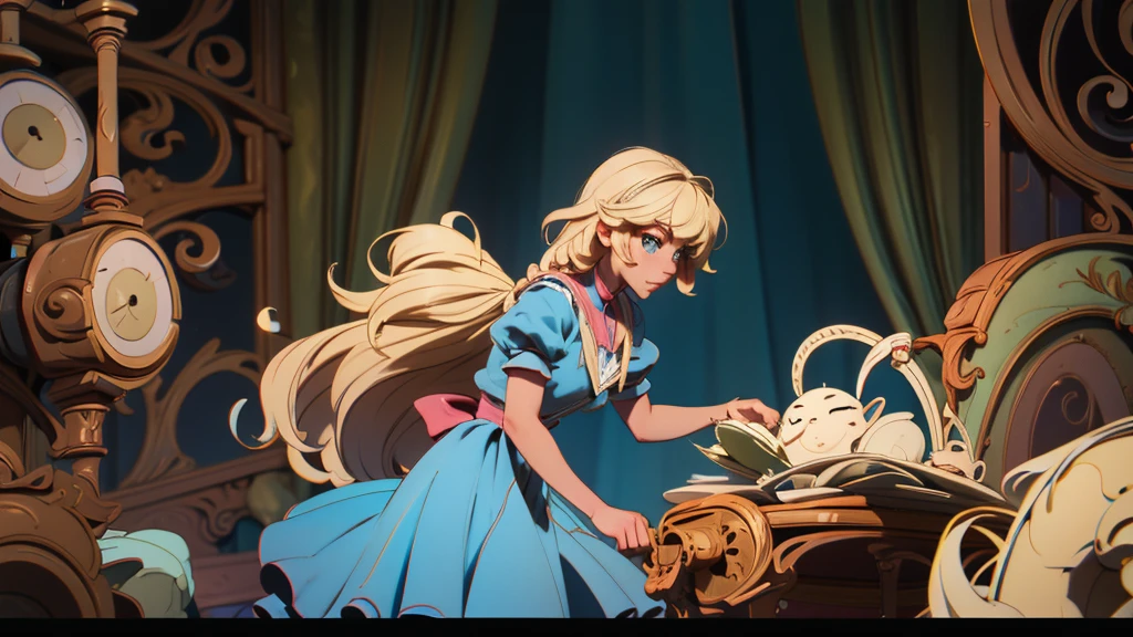 
Make a thumbnail for YouTube of a video about Alice in Wonderland, make Alice blonde