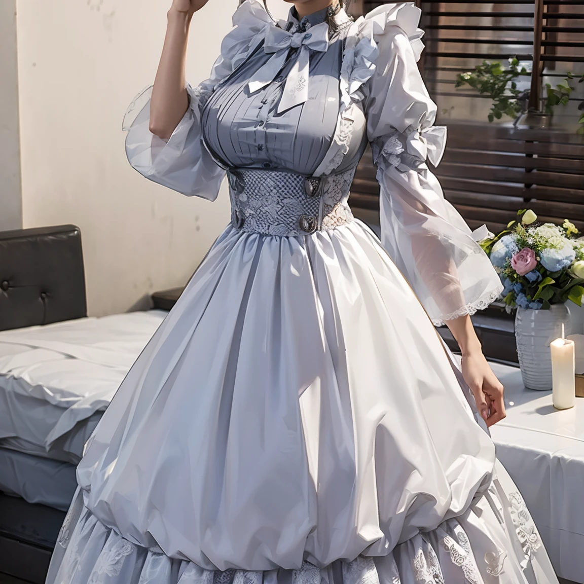 Slim and classically made、Woman wearing glasses、Show your underwear、smile、Sheer lace underwear、Transparent maid clothes、Ade