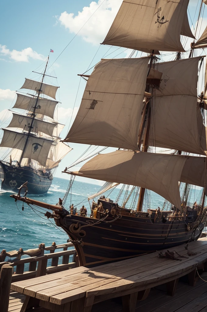 A cup of coffee and two pirate ships inside the cup