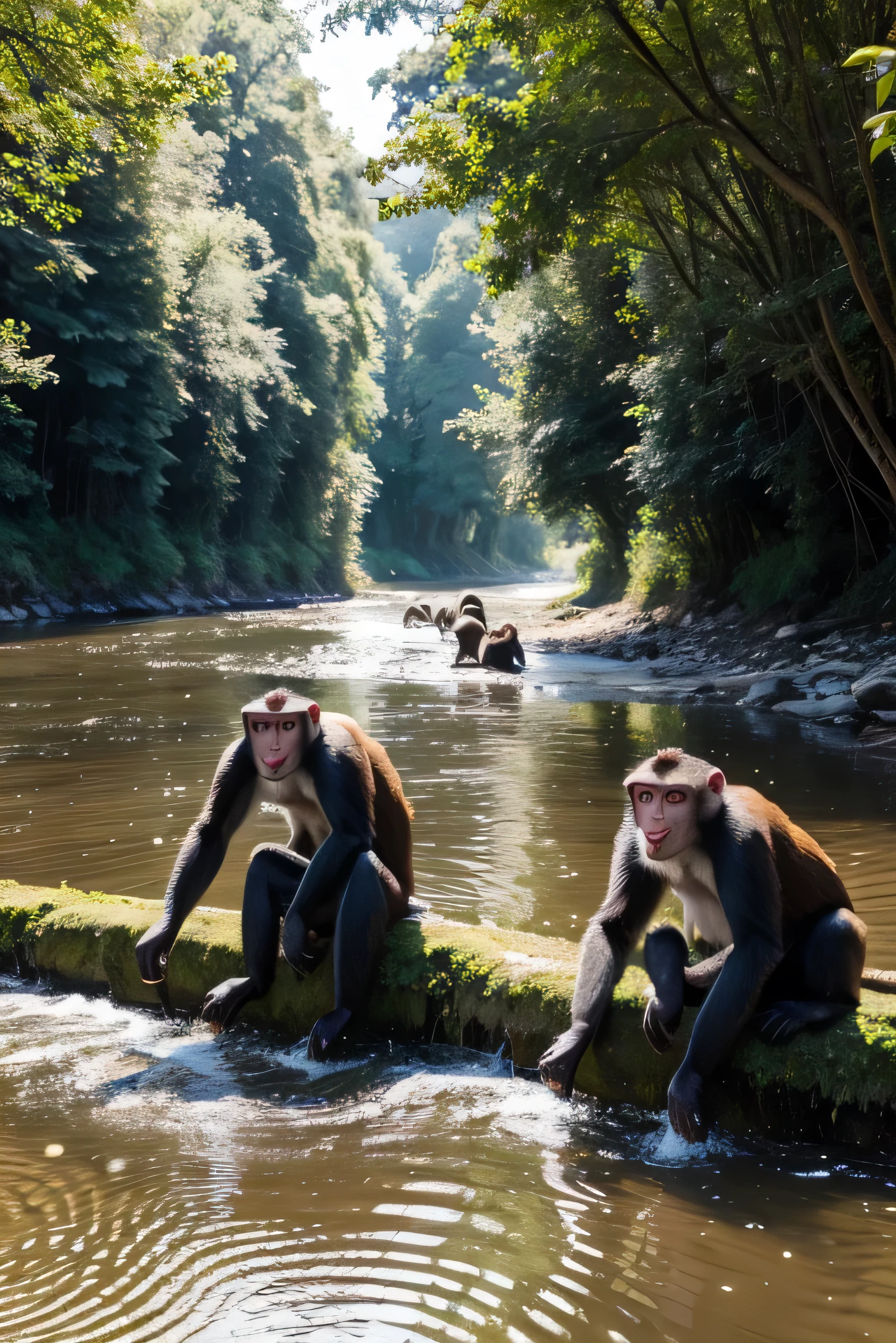 Monkeys in the river