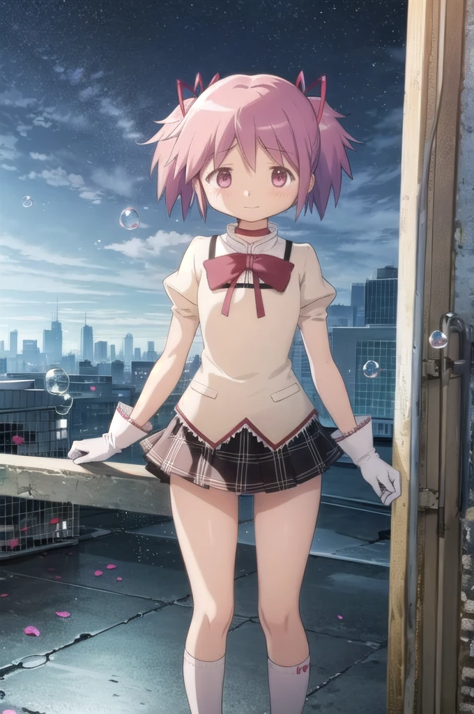 kaname madoka,(sitting panty shot)、facing this way、((I can see white panties))、((small bust))、Sheer clothes、black pleated mini skirt、black knee high socks、loafers,(highest quality、4k、8k、high resolution、masterpiece:1.2)、Super detailed、(photorealistic:1.37)、Portrait、sharp focus、feminine、delicate、white skin、subtle curves、gentle expression、soft lighting、Bright colors、artistic atmosphere,