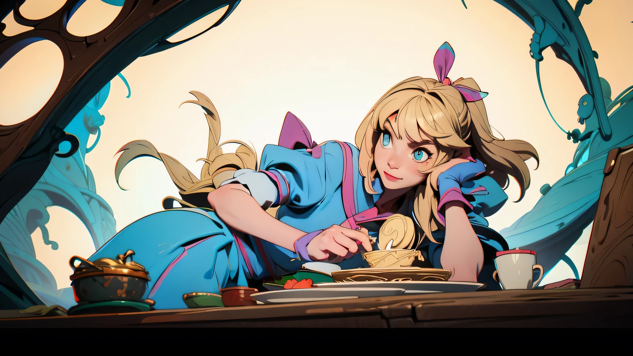 
Make a thumbnail for YouTube of a video about Alice in Wonderland, make Alice blonde