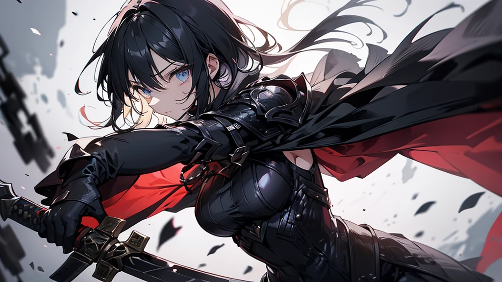 A female swordsman with a long sword slashing at monsters in a dark dungeon