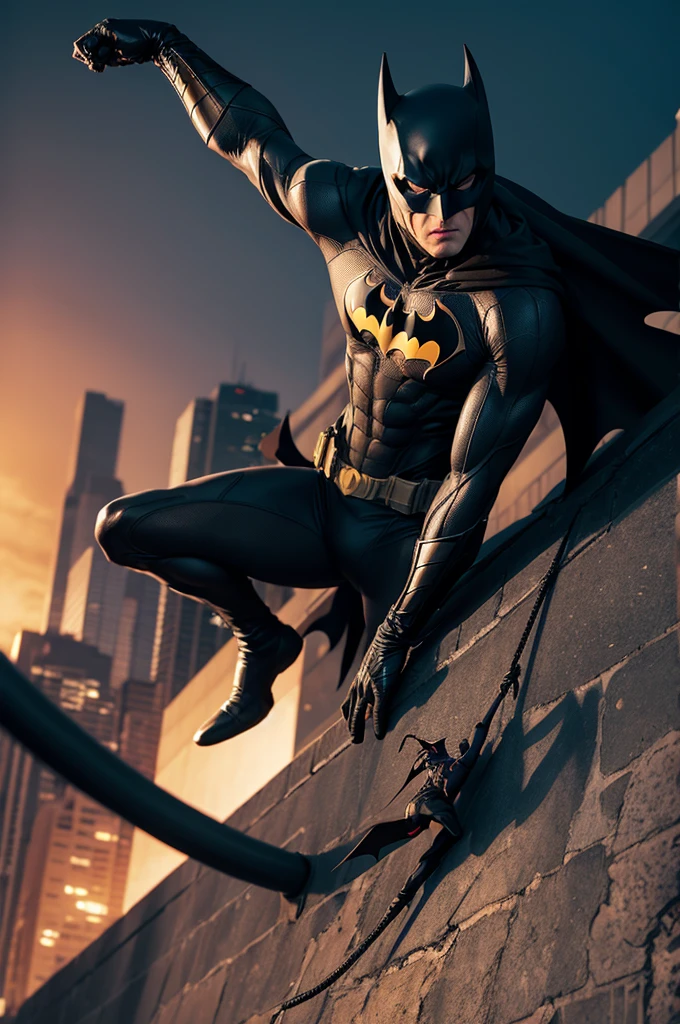 Batman in the Spider-Man costume climbing on top of an ant
