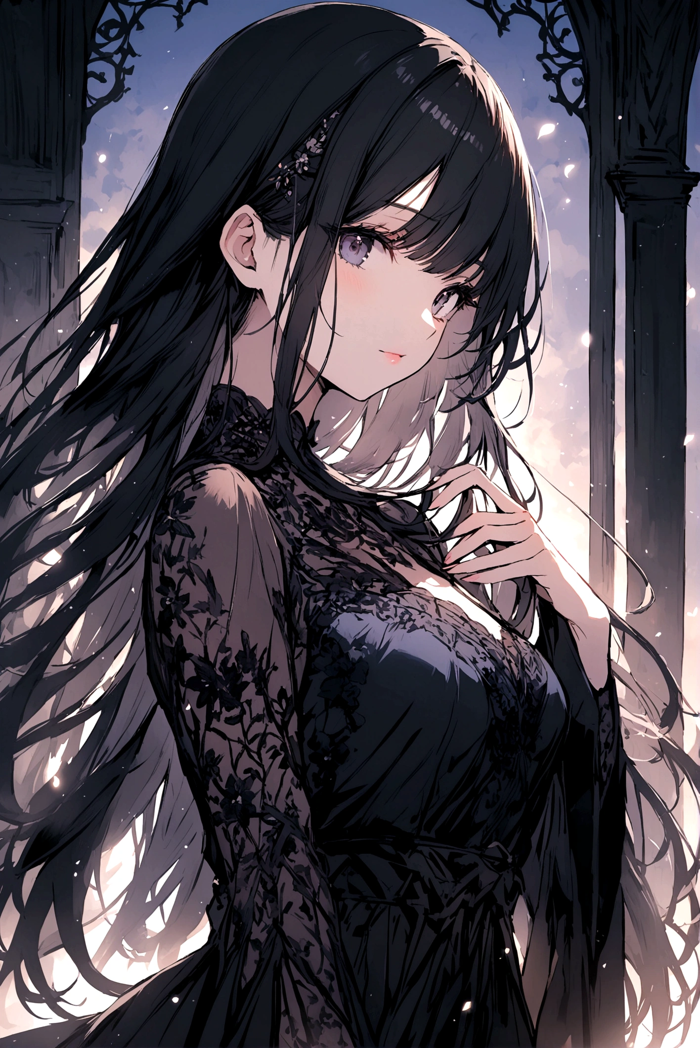 Beautiful girl, beautiful, long black hair, straight, pure