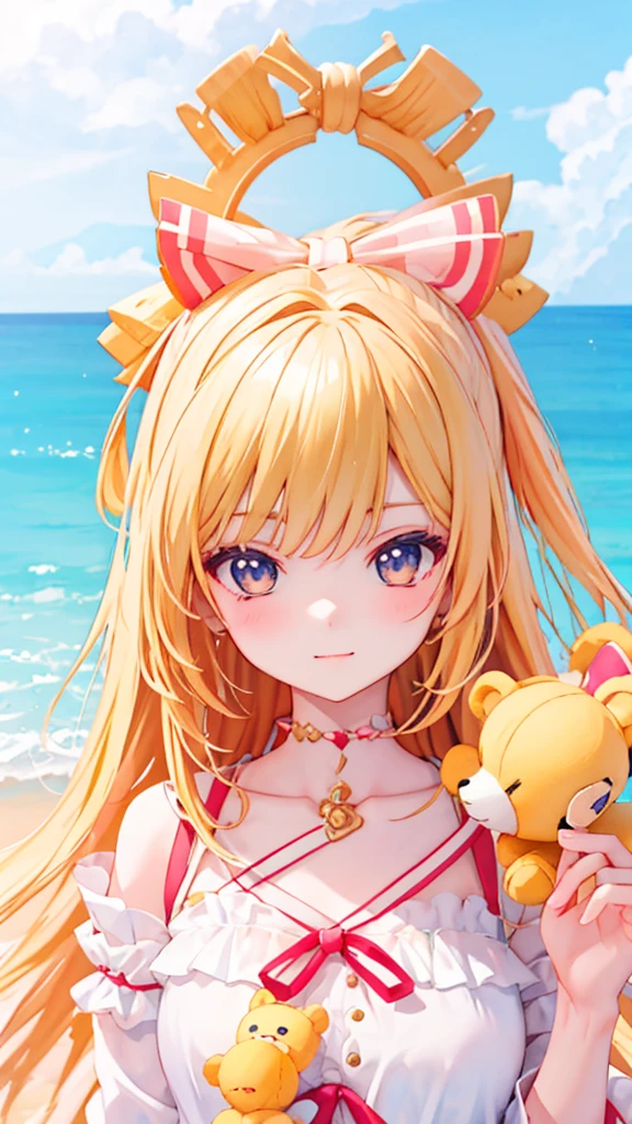 There is a woman holding a teddy bear on the beach, Cute realistic portrait, Cute Anime Girl, Cute girl anime visuals, Smooth anime CG art, Gweiz-style artwork, portrait of Cute Anime Girl, cute portrait, Beautiful anime portraits, Beautiful Anime Girls, Cute Anime Girl portrait, Realistic Anime 3D Style