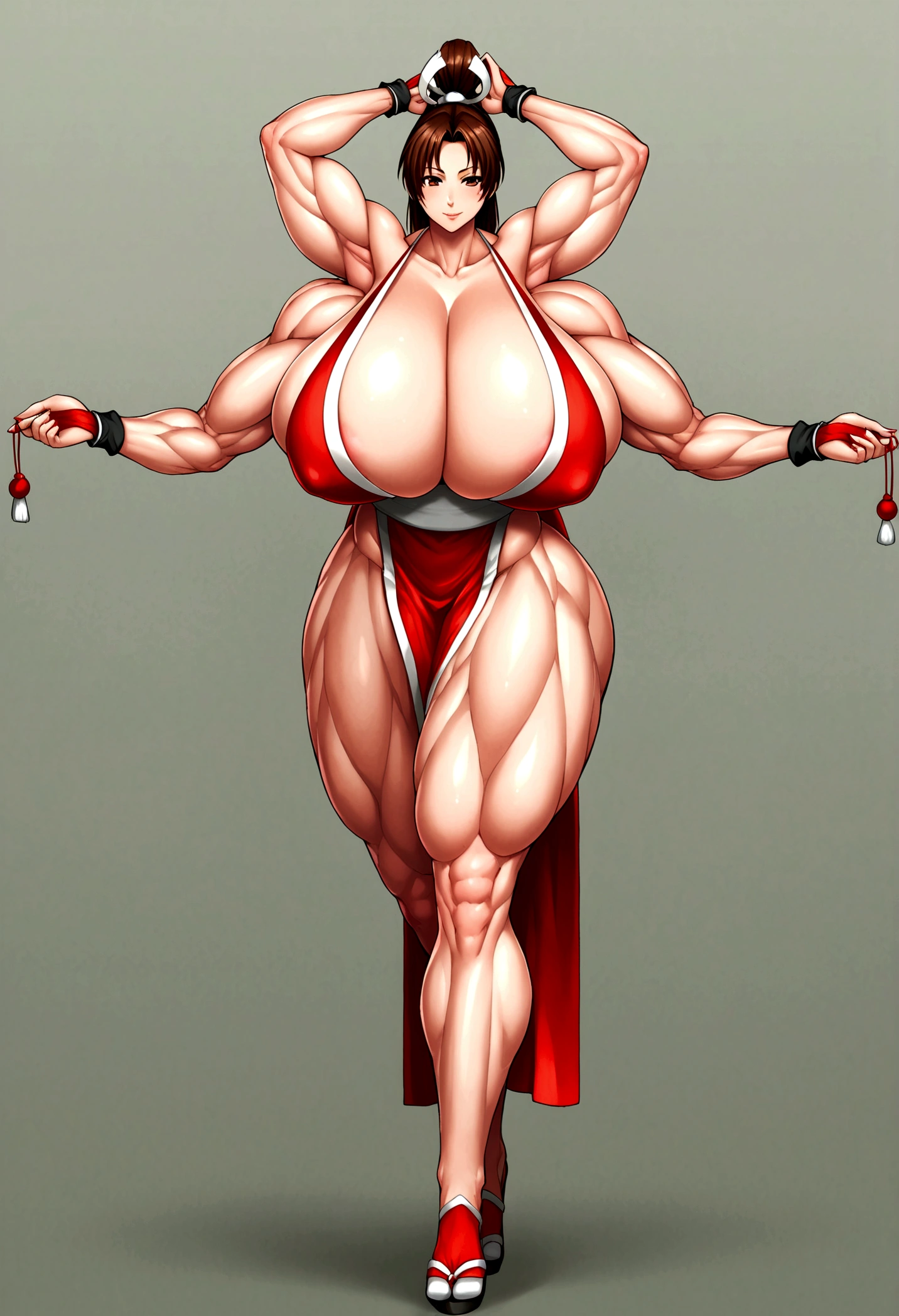 Shiranui, gigantic muscular body, huge breasts, 4 arms, full body.