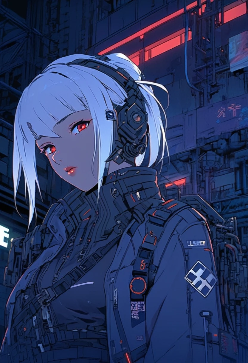 masterpiece , night , beauty , white hair , red eyes , cyberpunk , soft light , cyberpunk girl