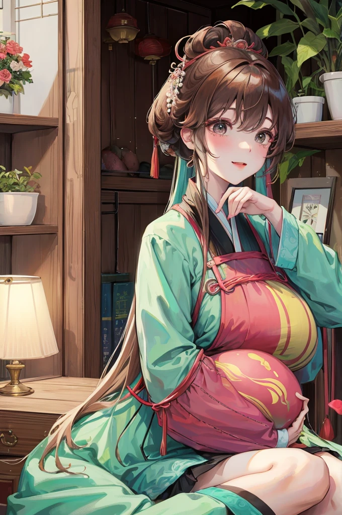 绝代夜满月1女China风古风姐妹御姐Smile棕发Princess剪麻花辫双丸浅粉红唇, calm, Intellectuals, Zhongfa, Green Student, hairpin, Peach Blossom, red clothes easter, best quality, Married woman, aldult, Chinese, China, elder sister, Smile, hairpin,Brown hair, Princess,Full of maternal love,China传统服饰,purely,blush,Solemn yet lively,Mother,Mature,Beautifully,Pregnant,wife