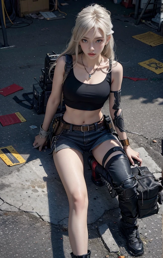 (photography:1.3, 16K, best quality, masterpiece, Ultra-high resolution), Perfect dynamic composition:1.2, Very detailedな肌と顔の質感:1.2, covered in wounds:1.2, (Post-apocalyptic world:1.0, In stark contrast to the desolate background:1.0, Adding destructive elements:1.0, There are debris and impurities scattered around:1.0), (Dynamic poses:1.0, 专业photography工作:1.0, Aim the gun at you:1.0), Very detailed, Beautiful Japanese women serving in the United States, Ultra-thin body, White skin, Very beautiful face, Serious expression, full-body shot,(Automatic Rifle:1.0, Bulletproof vest:0.5, torn military uniform:1.0, Backpack:0.5, boots:0.5), Full breasts, Chest space, Big eyes that exude beauty, Lips that radiate beauty, Cowboy shooting, necklace, earrings, bracelet, Tattoo, Military cap