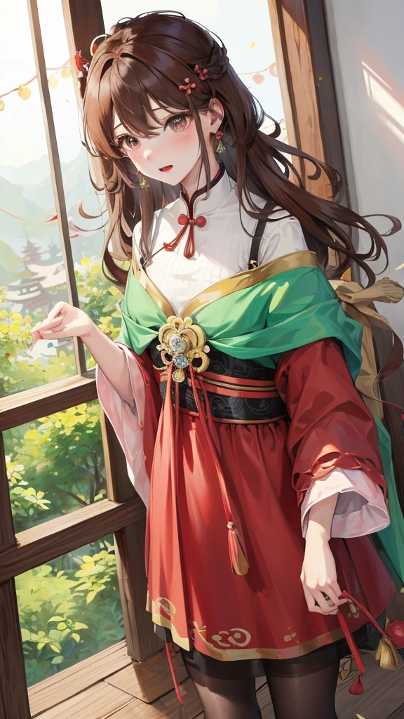 绝代夜满月1女China风antiquity姐妹御姐微笑棕发Princess剪麻花辫双丸浅粉红唇, calm, Intellectuals, Zhongfa, Green Student, hairpin, Peach Blossom, Red clothes，masterpiece, best quality, Married woman， aldult, Chinese, China, elder sister,   hairpin，Brown hair, Princess，Full of maternal love，purely，blush，Passionate，Mother，Mature，Beautifully，wife，Pantyhose，Shy，happy，Loveable，发hairpin，Double tail，antiquity