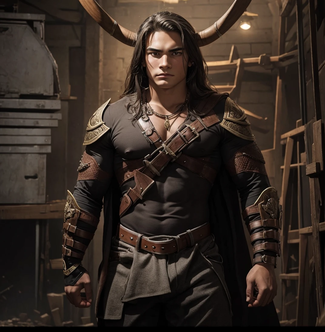 Minotaur bull faced warrior, teenager 20y.o.