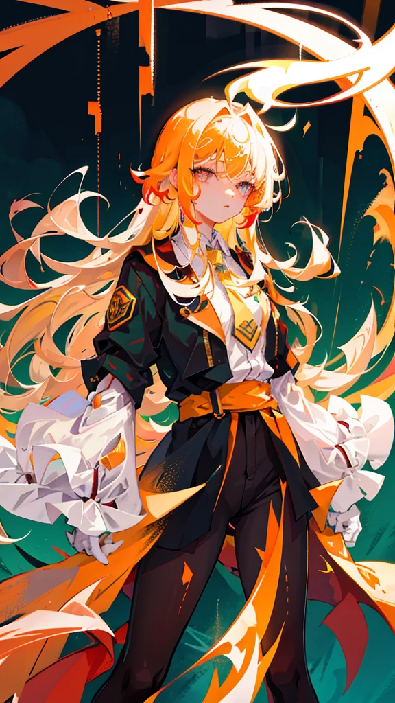 (NSFW Alert) In a dimly lit, eerie setting, one girl is prominently featured, her bangs cascading over her forehead as she breathes an intense, fiery aura into the room. Her clothes, once vibrant, now bear the marks of combustion, a grim testament to her pyrokinesis abilities. The remnants of the fire still linger around her, a constant companion. Her unique feature, an Ahoge, stands out against the beige hair that frames her face, which also sports multicolored highlights.
She stands alone, her long hair flickering with the flames that dance upon its strands. The expression on her face is blank,