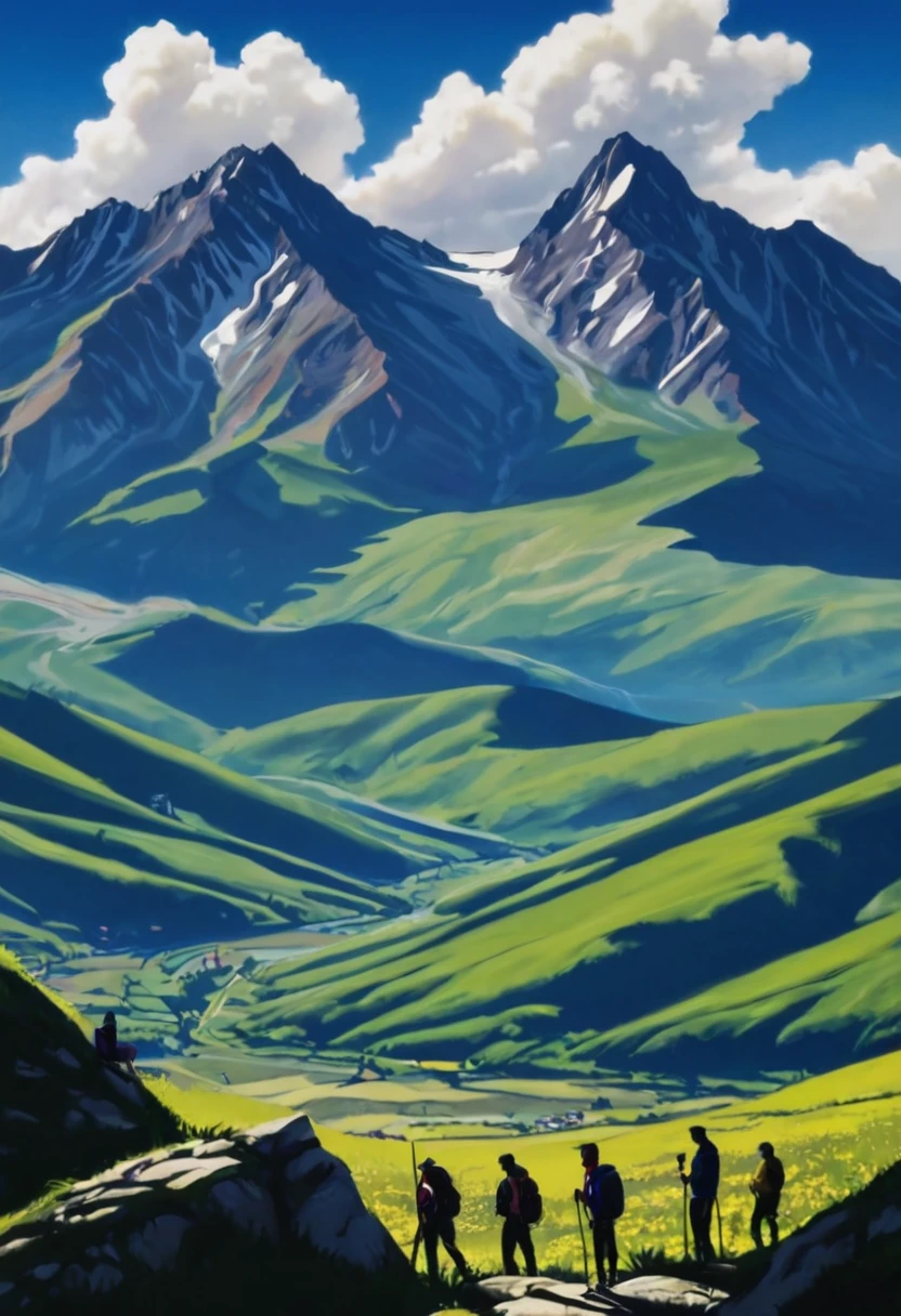 View of the mountains and there are guys