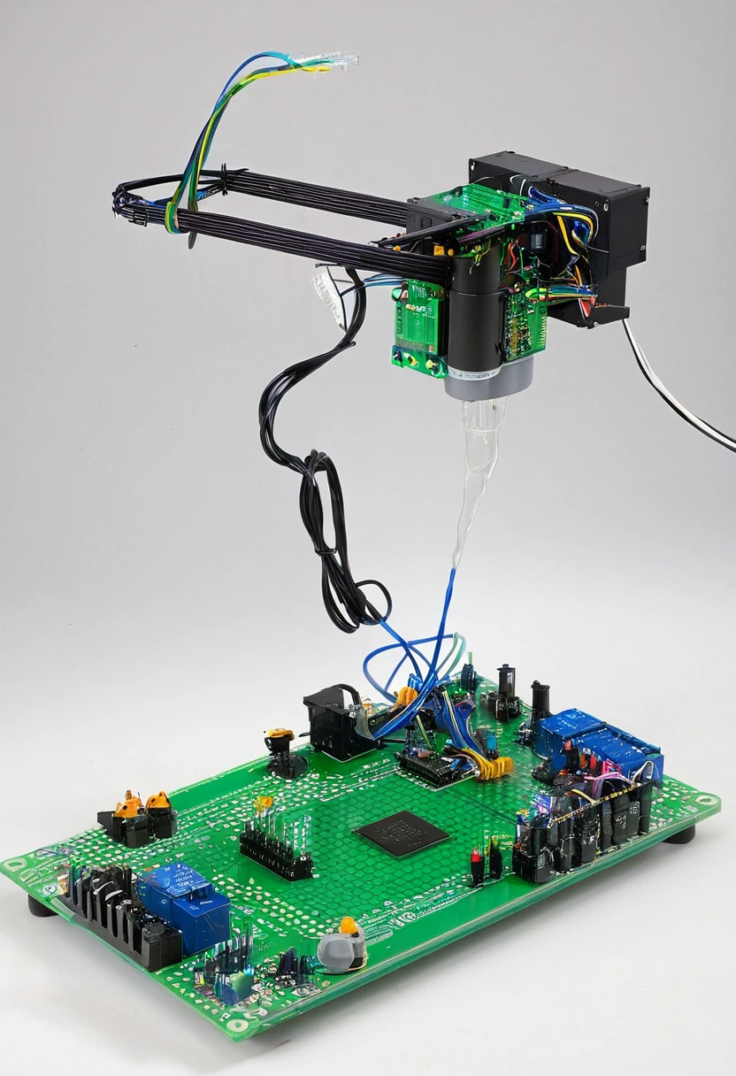 draw a spraying automation robotic arm design using 
Servo Motors
Spray Nozzle
Pump
Power Supply
Relay Module
Jumper Wires
Breadboard
Resistors and Capacitors
Tubing
Robotic Arm Structure
Additional Sensors
LCD Display