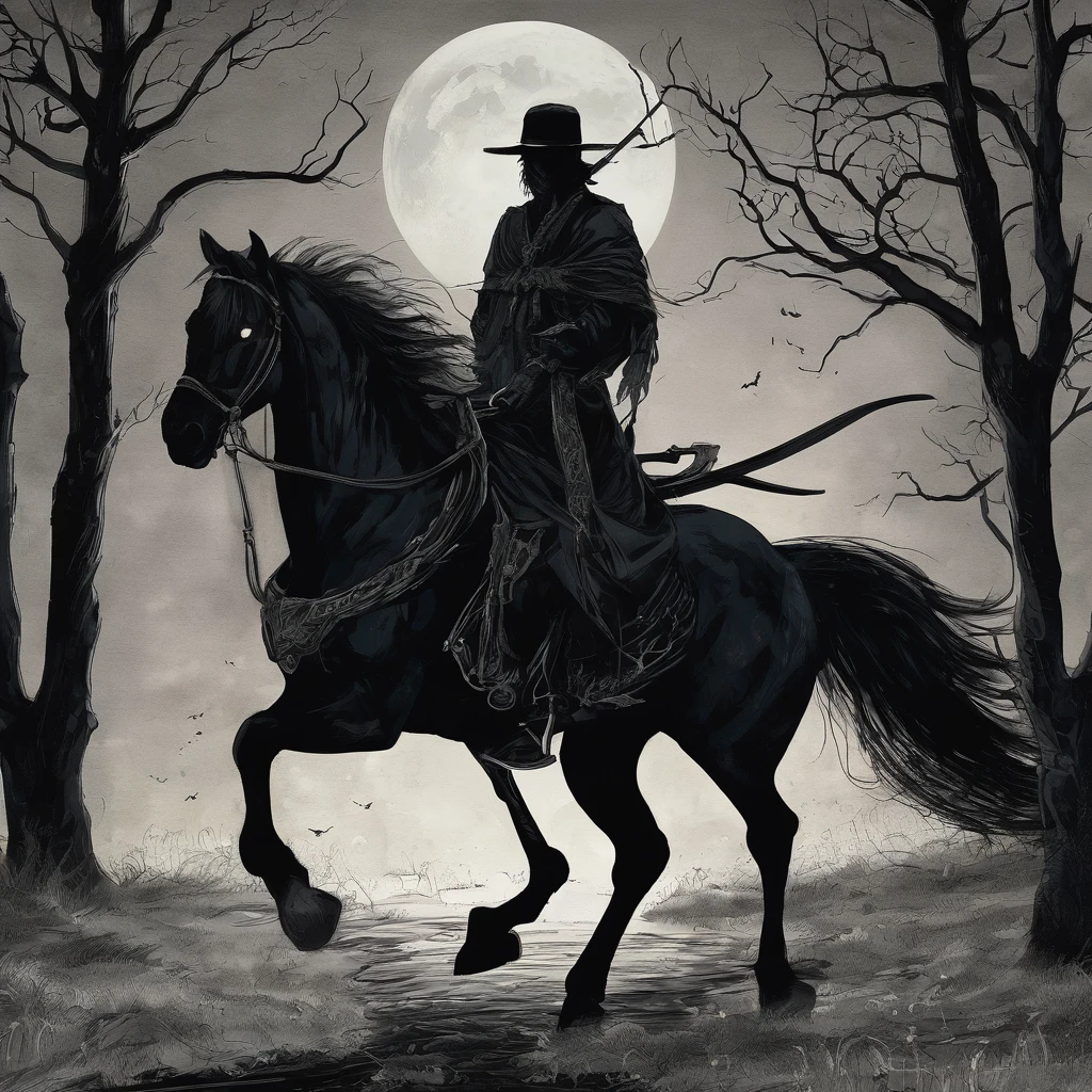 And forever in the night a ghost with a scythe disappeared...
A guy rode home on a black horse.