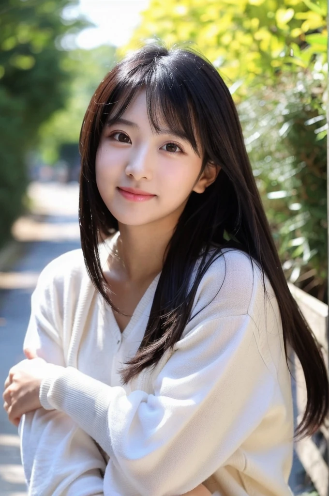 A bright girl with long black hair, straight nose, beautiful eyes, and a bright personality.