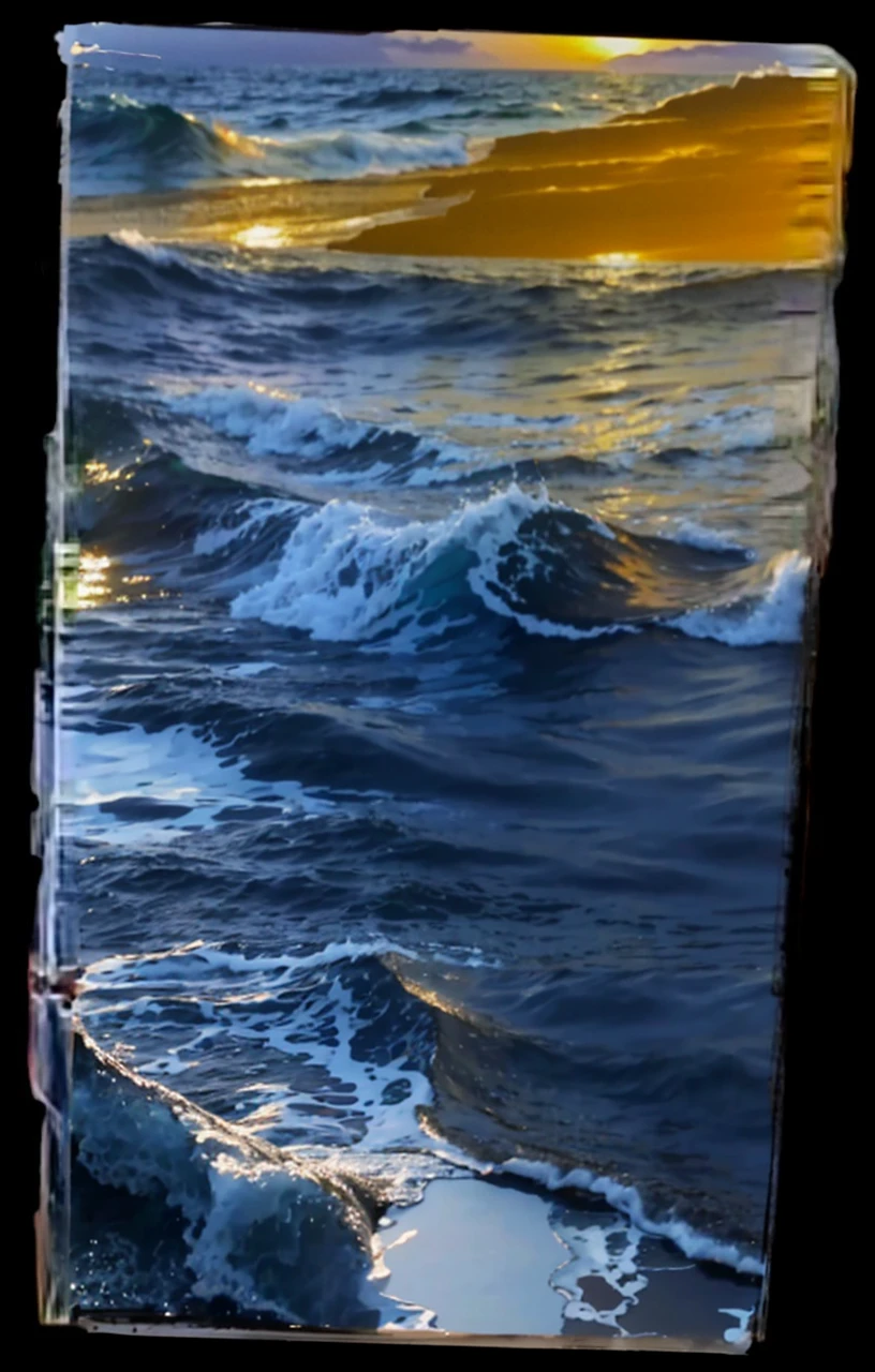 blue sky sunset,blue sea,Waves crashing on the shore,The sky and the sea are the same,Sparkling,The colors are distinct and blended,Clear changes in light and shadow,Silky smooth and delicate watercolor painting