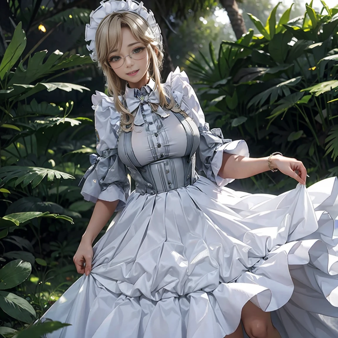 Slim and classically made、Woman wearing glasses、Show your underwear、smile、Sheer lace underwear、Transparent maid clothes、Ade、Pee running down my thighs