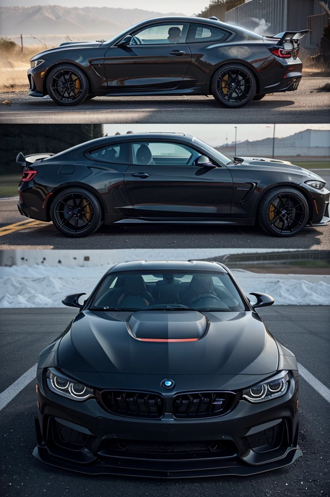Create a profile picture with the following cars,
Bmw m4, Chevrolet Camaro ZL1, Mercedes S63 AMG as they race you should see smoking tires and flames coming out of the exhaust