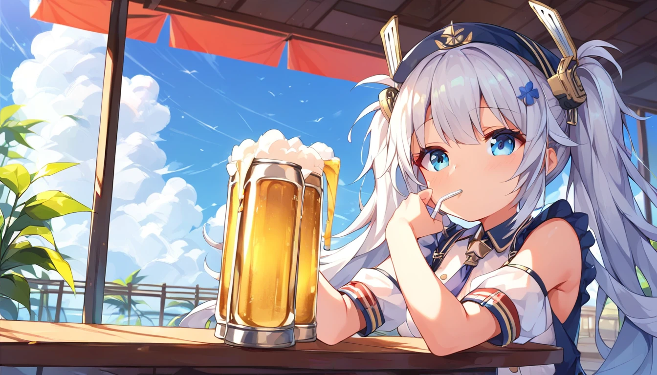 ((1girl:1.3)), ((moe style:1.3)), laffey_(azur_lane), shipyard, ((drinking beer:1.3)), ((perfect face)), ((extremely cute:1.3)), ((masterpiece:1.3)), ((8k)), ((best quality:1.3)), ((beautiful)), ((extremely detailed:1.3)) , ((absurdres)), AddXL, ((score_9:1.3)), ((score_8_up:1.3)), ((score_7_up:1.3))
