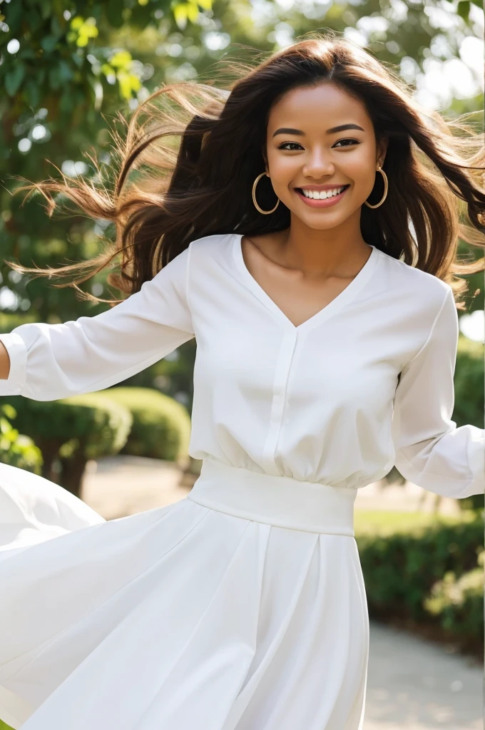 An extremely beautiful woman with a smile on her face, any man would fall in love just by seeing her, I was wearing white clothes, using her powers just to make Os appreciate her that way, the of joy begins to jump with great happiness.