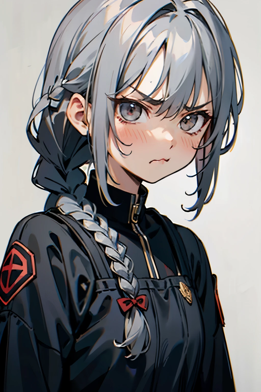 (No background), ((cute)), (Gray Hair), (Braid), , Cute angry face, Pouting