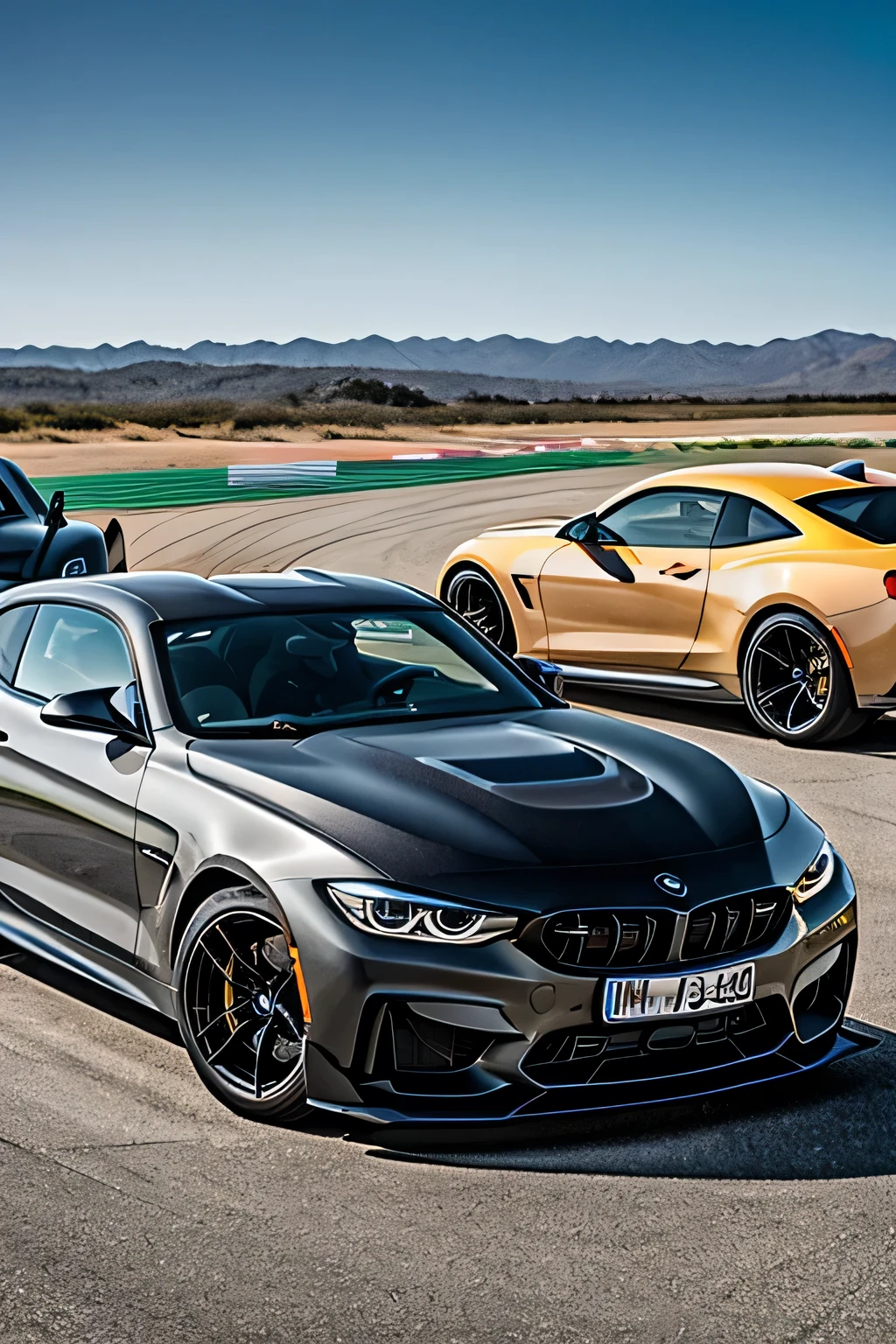 Create a profile picture with the following cars,
Bmw m4, Chevrolet Camaro ZL1, Mercedes S63 AMG racing