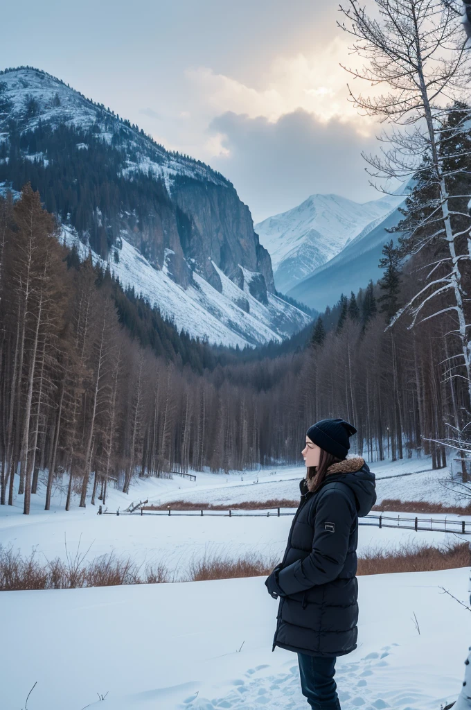 one observing winter landscape