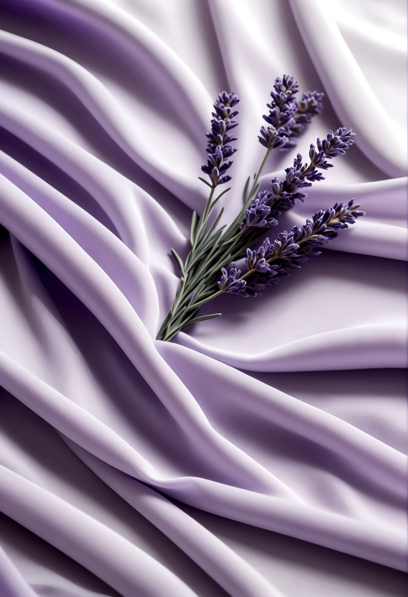 delicate fabric lavender fabric, fabric lies on marble, aesthetic advertising, soft aura, blurred background, light, gentle perfume, cold haze