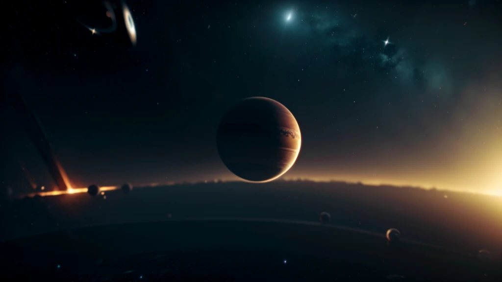 VERY CLOSE BLACK PLANETS ALMOST TOUCHING IN THE MIDDLE OF SPACE. HIGH RESOLUTION AND HYPER REALISTIC 4K IMAGE, cinematic lighting
