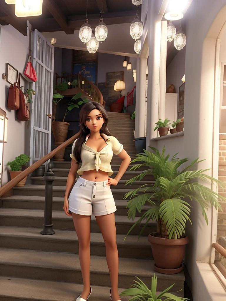 Very sexy woman posing on a staircase