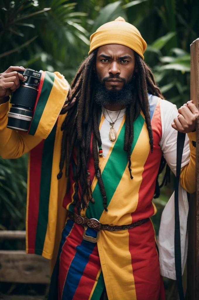 Angry Rastafarian holding cinematic camera