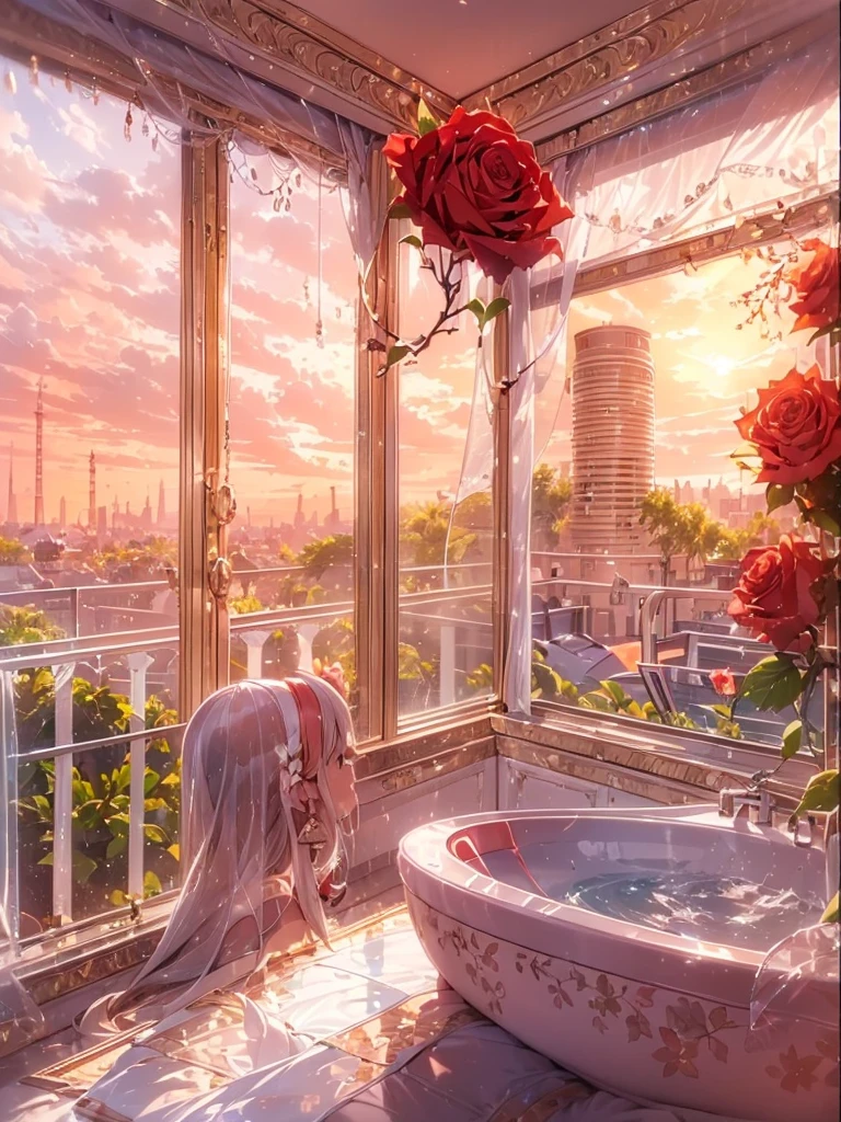 good morning, 女king, king, Brazil, Italy, Bathroom, clean, window, Red rose wave, sunrise, Amazing View  