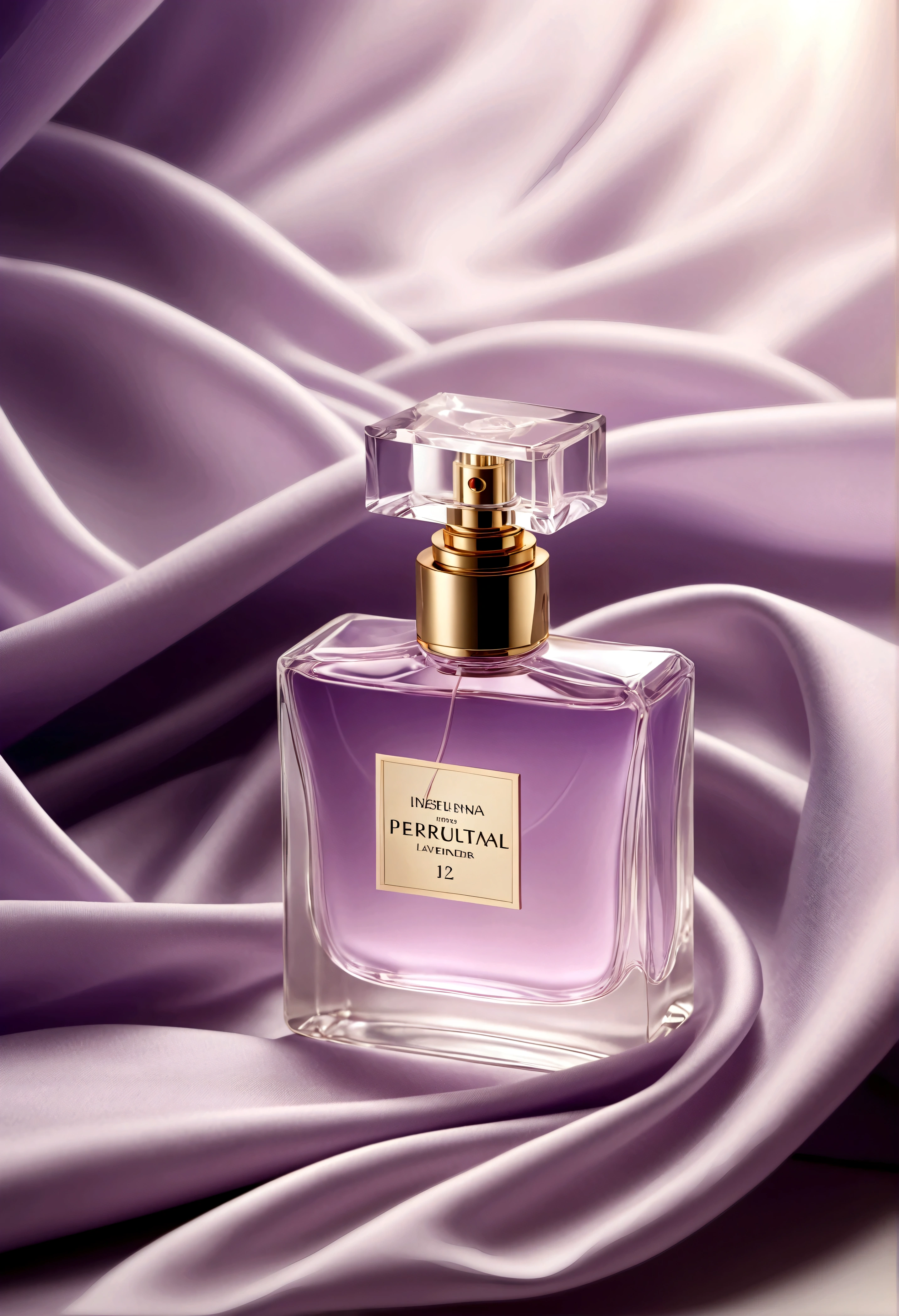 perfume , delicate fabric lavender fabric, fabric is light on perfume, красивые perfume, aesthetic advertising, стильные perfume, soft aura, blurred background, light, нежные perfume, cold haze