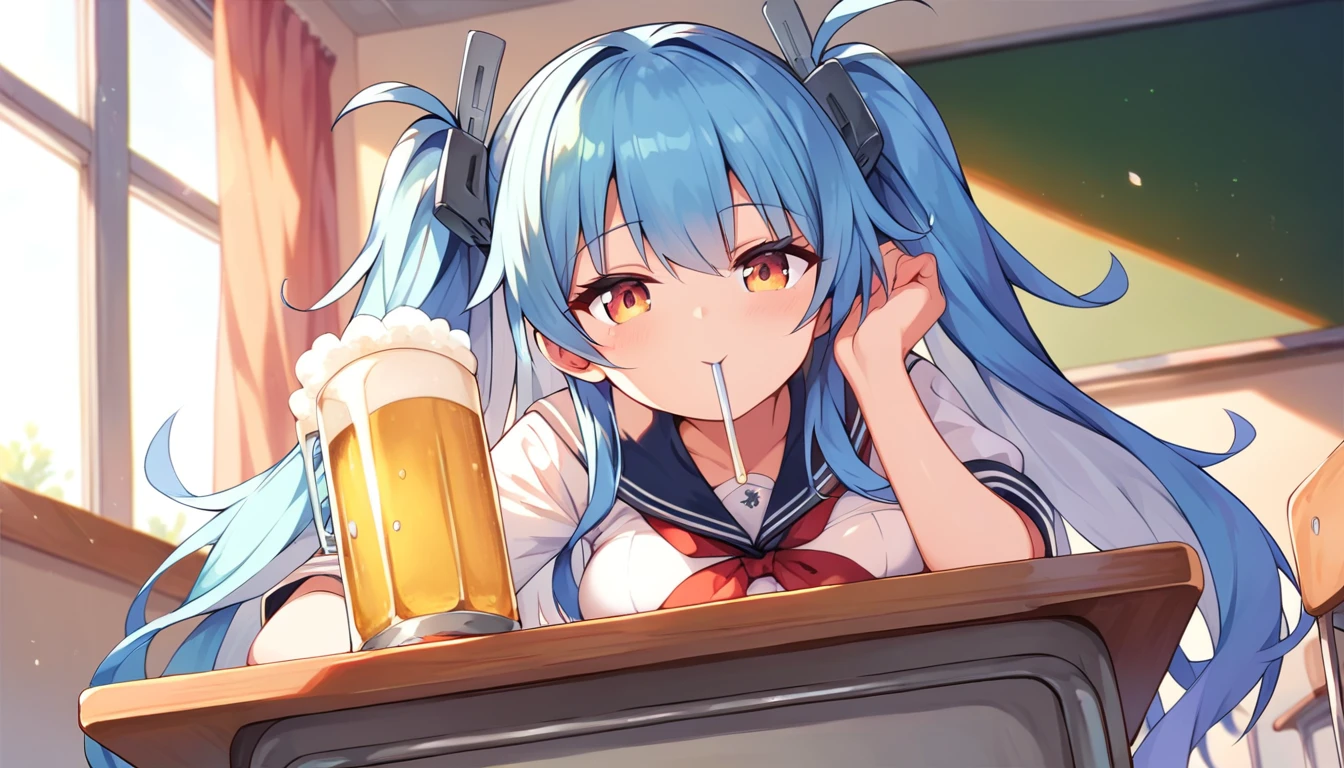 ((1girl:1.3)), ((moe style:1.3)), laffey (azur lane), classroom, ((drinking beer:1.3)), ((perfect face)), ((extremely cute:1.3)), ((masterpiece:1.3)), ((8k)), ((best quality:1.3)), ((beautiful)), ((extremely detailed:1.3)) , ((absurdres)), AddXL, ((score_9:1.3)), ((score_8_up:1.3)), ((score_7_up:1.3))
