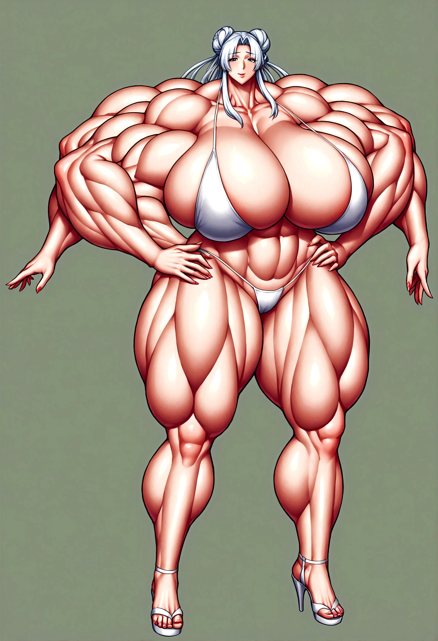 Onmyouji, gigantic muscular body, huge breasts, 4 arms, full body.