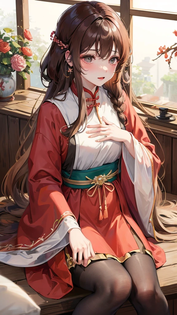 绝代夜满月1女China风antiquity姐妹御姐微笑棕发Princess剪麻花辫双丸浅粉红唇, calm, Intellectuals, Zhongfa, Green Student, hairpin, Peach Blossom, Red clothes,masterpiece, best quality, Married woman, aldult, Chinese, China, elder sister, hairpin,Brown hair, Princess,Full of maternal love,purely,blush,Passionate,Mother,Mature,Beautifully,wife,Pantyhose,Shy,happy,Loveable,发hairpin,Double tail,antiquity,Leg ring